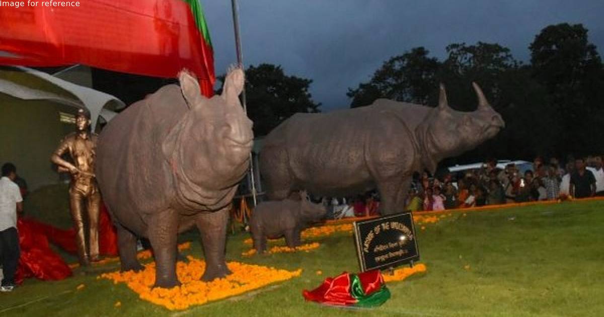 Assam: 3 Rhino statues made from burnt horns stand tall at Kaziranga